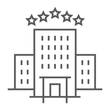 İnce çizgi simgesi, turizm ve seyahat, otel tabelaları vektör grafikleri, beyaz arkaplandaki doğrusal simge, 10.