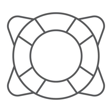 Lifebuoy ince çizgi simgesi, so ve güvenlik halkası, yaşam şamandırası işaret çizelgesi grafikleri, beyaz arkaplan üzerinde doğrusal bir simge,.