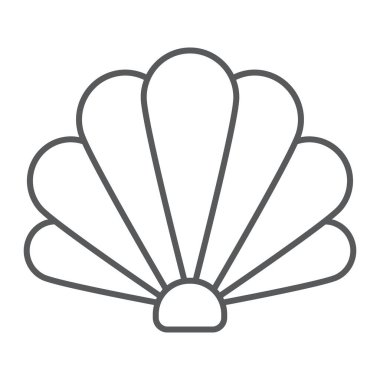 Kabuk ince çizgi simgesi, okyanus ve sahil, deniz kabuğu işareti vektör grafikleri, beyaz arkaplan üzerinde doğrusal bir simge, 10.