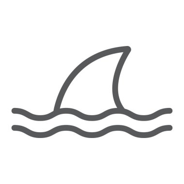 Köpekbalığı çizgi simgesi, okyanus ve yırtıcı, tehlikeli balık işareti vektör grafikleri, beyaz arkaplanda doğrusal bir simge, 10.