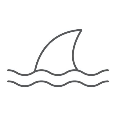 Köpekbalığı ince çizgi ikonu, okyanus ve yırtıcı, tehlikeli balık işareti vektör grafikleri, beyaz arkaplanda doğrusal ikon, 10.