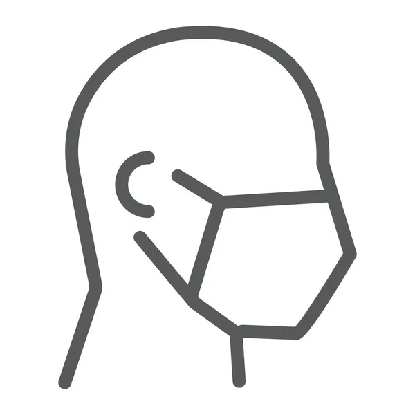 医療面マスクラインアイコンの男, covid-19と保護,医療マスクサインベクトルグラフィックス,白の背景に線形アイコン. — ストックベクタ
