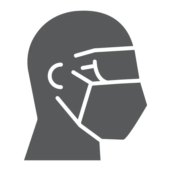 Человек в защитной маске и очках иконка знака знака, ковид-19 и защита, медицинская маска для лица с очками знак векторной графики, твердая иконка на белом фоне . — стоковый вектор
