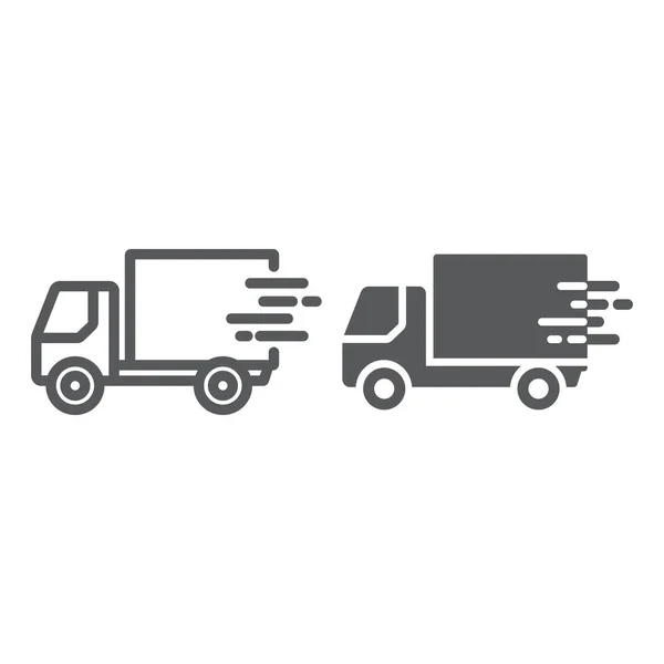 Linea di spedizione veloce e icona del glifo, logistica e consegna, grafica vettoriale del segno del camion, un'icona lineare su sfondo bianco, eps 10 . — Vettoriale Stock