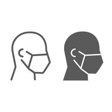 Man in medical face mask line and glyph icon, covid-19 and protection, medical mask sign vector graphics, a linear icon on a white background. clipart