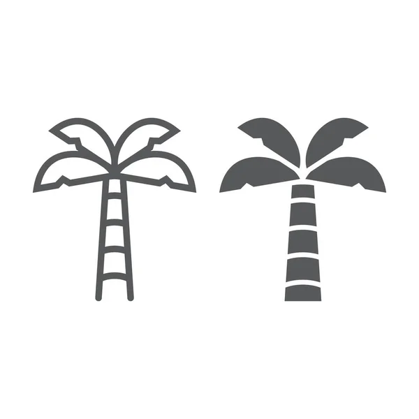 棕榈树线条和色彩斑斓的图标，夏季和海滩，棕榈符号矢量图形，白色背景上的线形图标，点击10. — 图库矢量图片