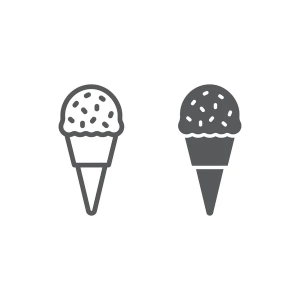 Ice Cream line en glyph icoon, voedsel en zoete, dessert teken vector graphics, een lineair pictogram op een witte achtergrond, eps 10. — Stockvector