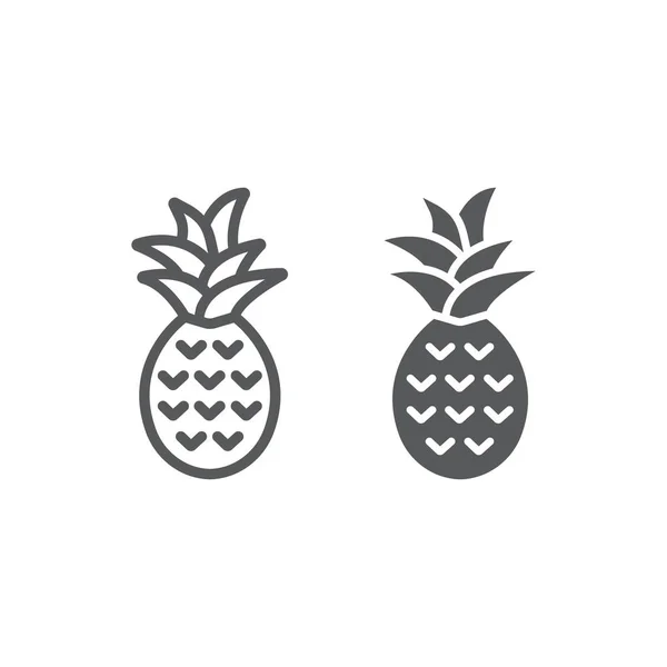 Línea de piña e icono de glifo, fruta y tropical, gráficos vectoriales de ananas, un icono lineal sobre un fondo blanco, eps 10 . — Vector de stock