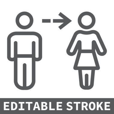 Cinsiyet geçiş çizgisi simgesi, lgbt ve gurur, cinsiyet değişimi işaret çizelgesi grafikleri, düzenlenebilir çizgi simgesi, eps 10.