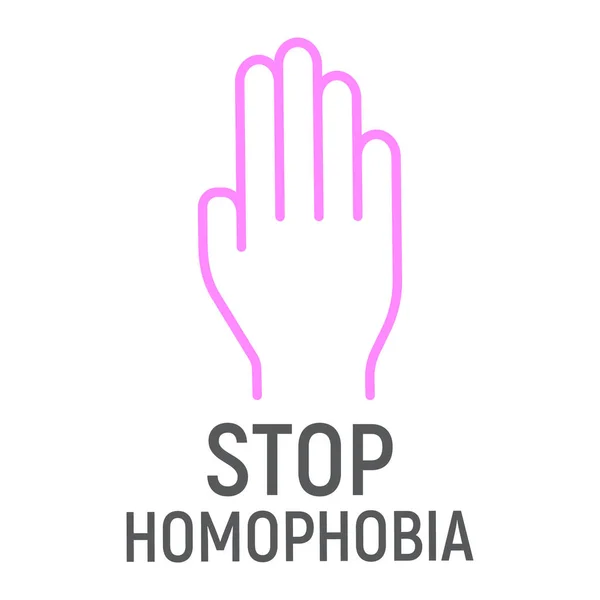 Detener homofobia icono de línea de color, lgbt y cultura, mano detener gráficos vectoriales signo, un icono lineal sobre un fondo blanco . — Vector de stock