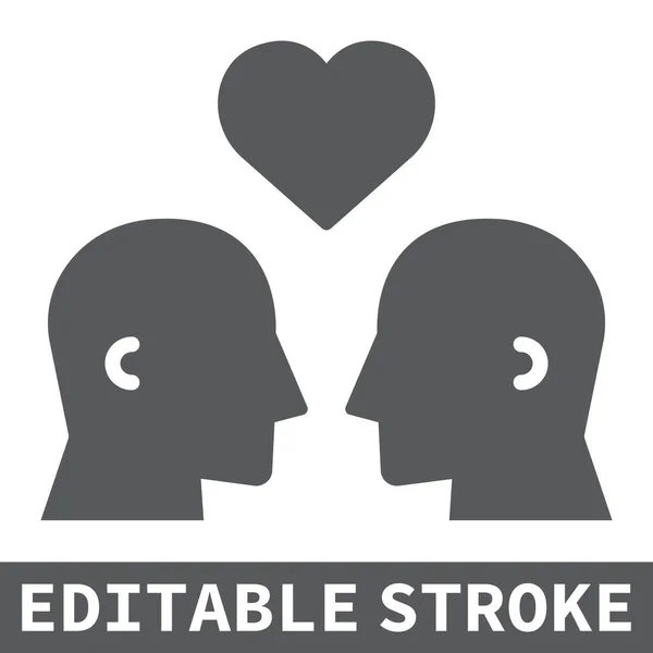 Meleg pár gliff ikon, lgbt és szív, homoszexuális pár jel vektor grafika, szerkeszthető stroke szilárd ikon, eps 10. — Stock Vector