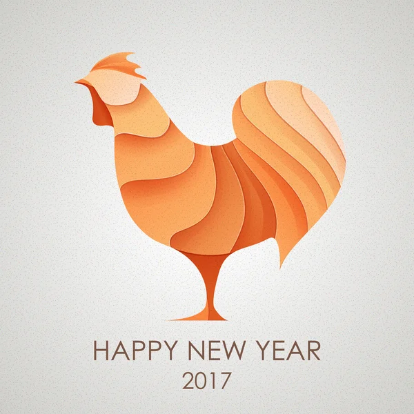 3D Origami Silhouette of cock or chicken. Happy New Year card 2017 — Stock Vector