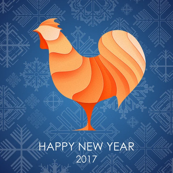 3D Origami Silhouette of cock or chicken. Happy New Year card 2017 — Stock Vector