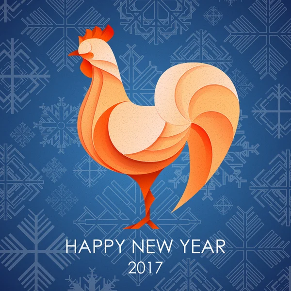 3D Origami Silhouette of cock or chicken. Happy New Year card 2017 — Stock Vector