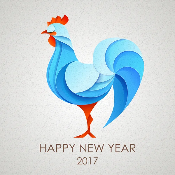 3D Origami Silhouette of cock or chicken. Happy New Year card 2017 — Stock Vector