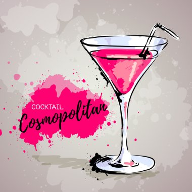 Kokteyl cosmopolitan elle çizilmiş çizimi.