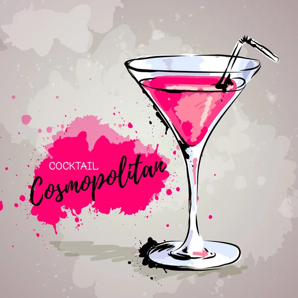 Handritad illustration av cocktail cosmopolitan. — Stock vektor