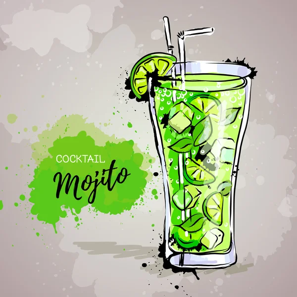 Handgezeichnete Illustration von Cocktail-Mojito. — Stockvektor