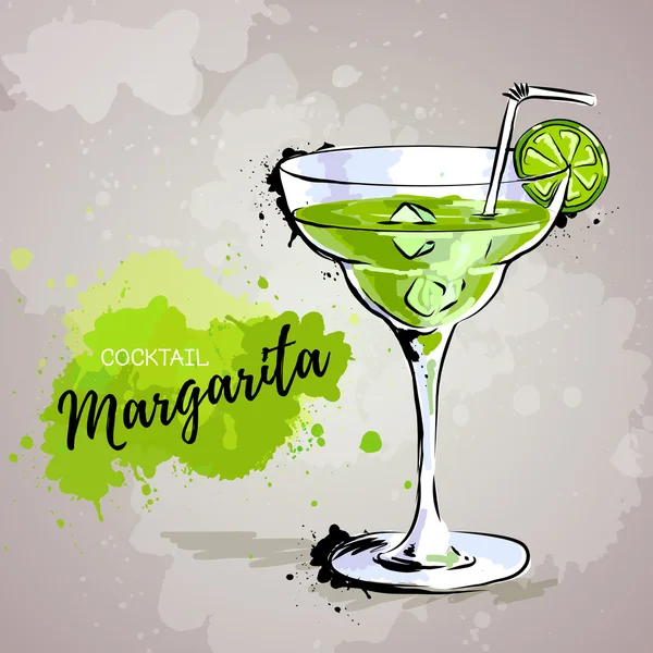 Handritad illustration av cocktail margarita — Stock vektor