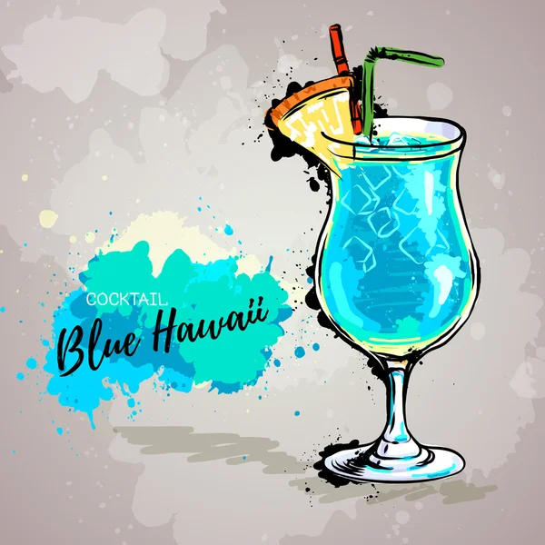 Handgezeichnete Illustration von cocktail blue hawaii. — Stockvektor