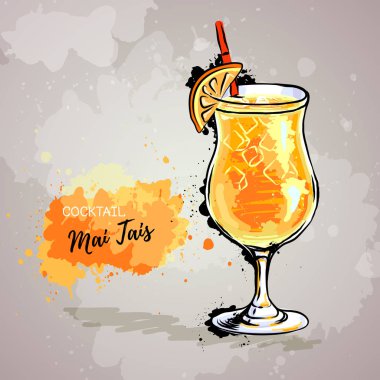 Kokteyl mai tais elle çizilmiş çizimi