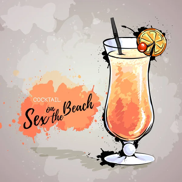 Handgezeichnete Illustration von Cocktail-Sex am Strand. — Stockvektor