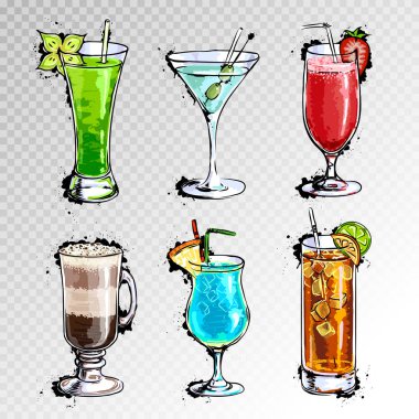 Elle çizilmiş illüstrasyon kokteyller dizi