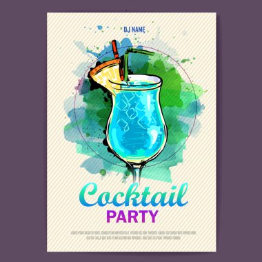 Elle çizilmiş sanatsal kokteyl disko poster. Suluboya boya