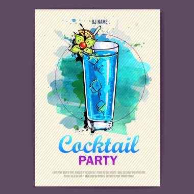 Elle çizilmiş sanatsal kokteyl disko poster. Suluboya boya