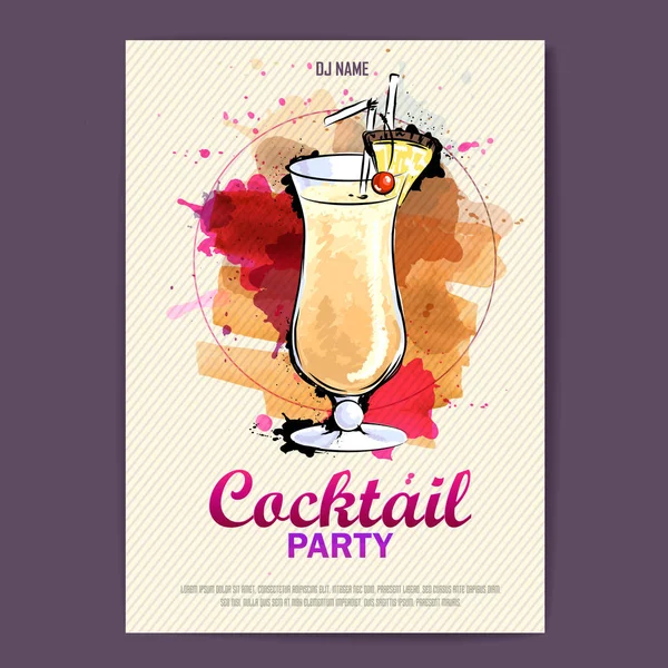 Handgezeichnetes künstlerisches Cocktail-Disco-Poster. Aquarellfarbe — Stockvektor