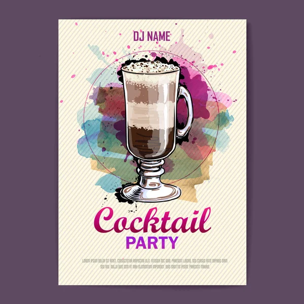 Handgezeichnetes künstlerisches Cocktail-Disco-Poster. Aquarellfarbe — Stockvektor