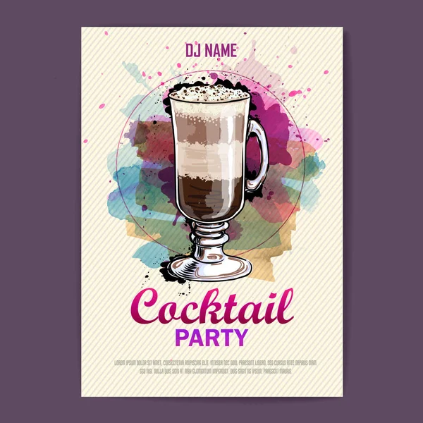 Hand drawn artistic cocktail disco poster. Watercolor paint — Stock Vector