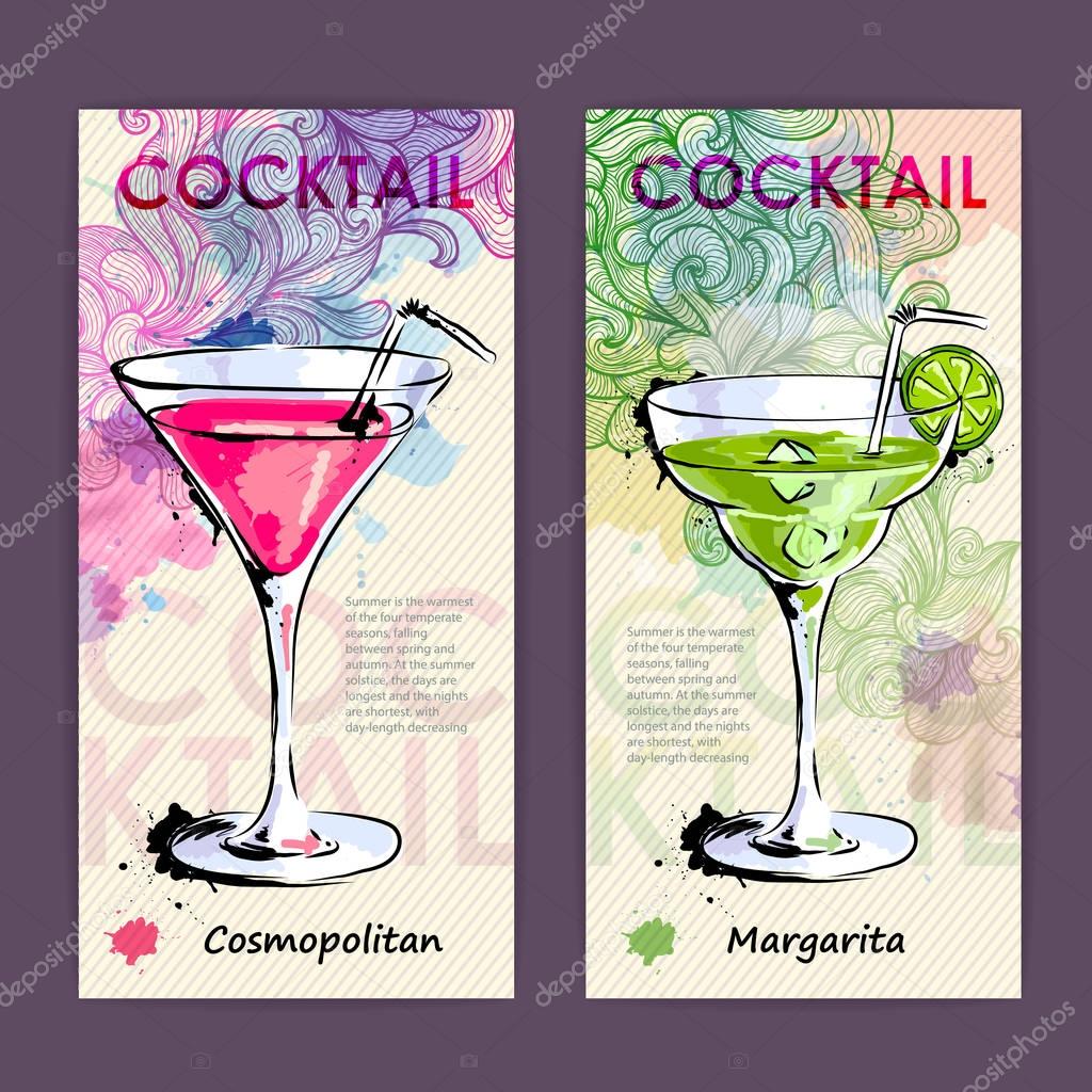 Artistic decorative cocktail menu. Disco background