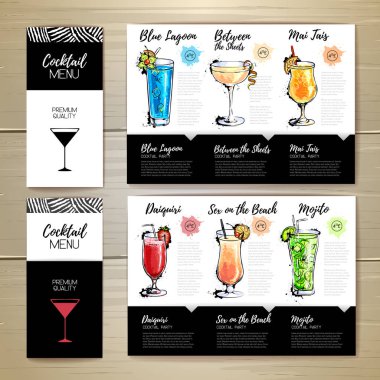 Kokteyl menü tasarımı. Kurumsal kimlik. Belge şablonu
