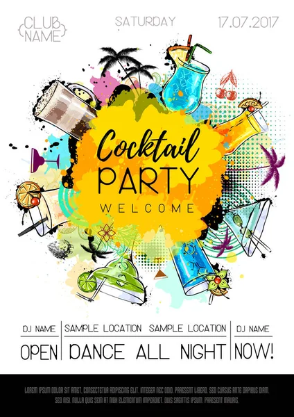Cocktail party poster design. Cocktail menu — Stock Vector