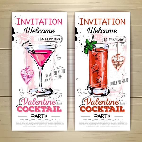 Affiche de cocktail de Saint-Valentin. Conception d'invitation — Image vectorielle