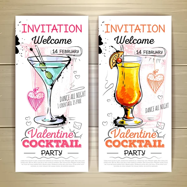 Вечірній плакат про коктейль Валентина. Дизайн запрошення — стоковий вектор