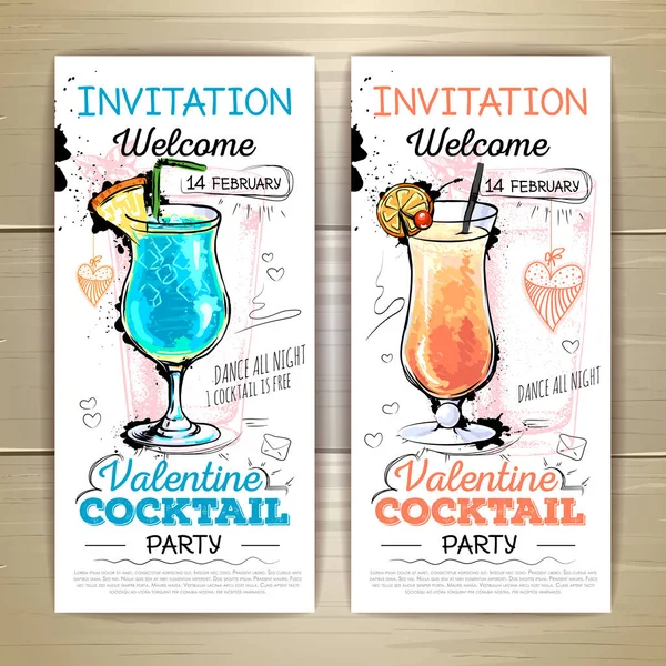 Плакат коктейльной вечеринки Валентина. Дизайн приглашения — стоковый вектор