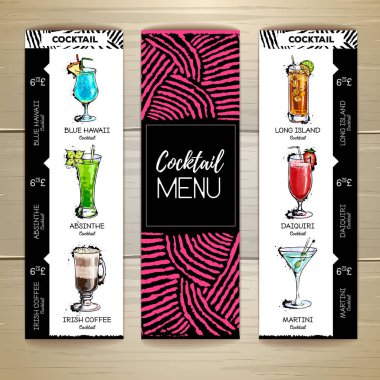 Kokteyl menü tasarımı ahşap arka plan üzerinde