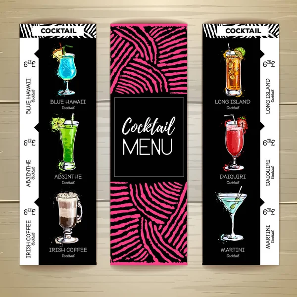 Cocktail menu design su sfondo di legno — Vettoriale Stock