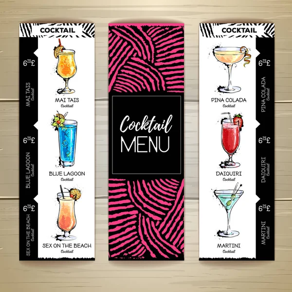 Cocktail menu design su sfondo di legno — Vettoriale Stock