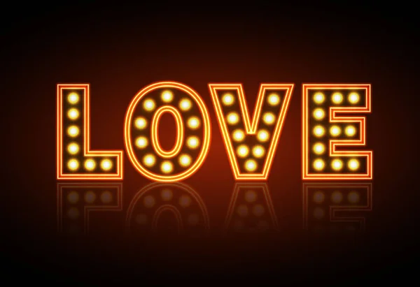 Insegna al neon Amore. Felice San Valentino tipografia sfondo . — Vettoriale Stock