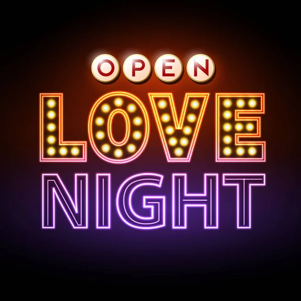 Neonowy znak miłość noc. Szczęśliwy Valentine's day typografia tło — Wektor stockowy