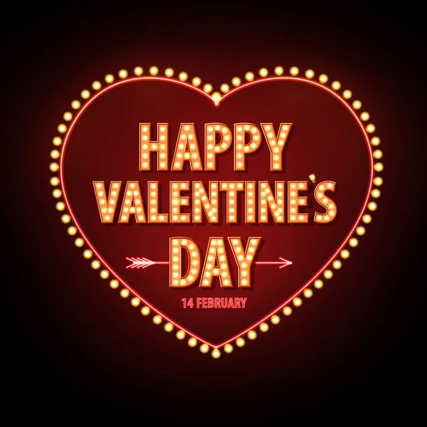 Lichtreclame. Happy Valentine's day typografie achtergrond. — Stockvector