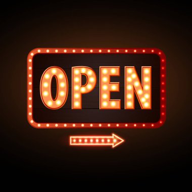 Neon tabela açın. Vintage elektrik tabela