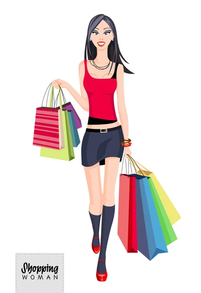 Shopping vrouw model. Winkelen. Grote verkoop — Stockvector