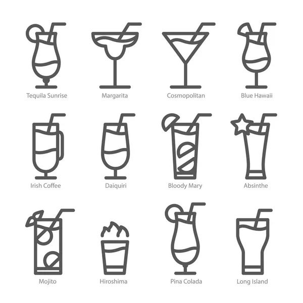 Flat ikon design. Cocktails ikoner isolerade. — Stock vektor