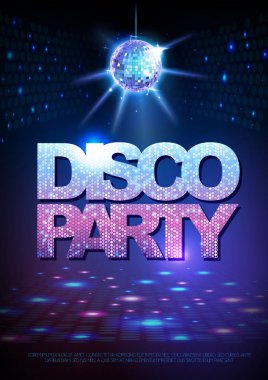 Disko topu arka plan. Disko parti poster. Neon
