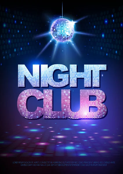 Disco bal achtergrond. Disco poster nachtclub. Neon — Stockvector