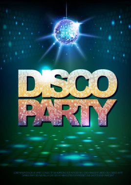 Disko topu arka plan. Disko poster büyük salon parti. Neon